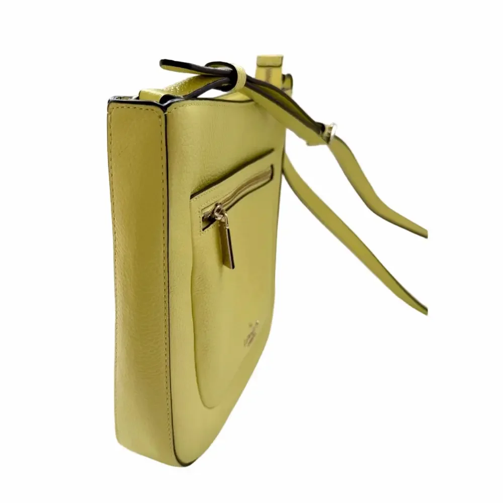Kate Spade Leila Top Zip Crossbody Bag Frosty Lime Yellow Pebbled Leather Purse